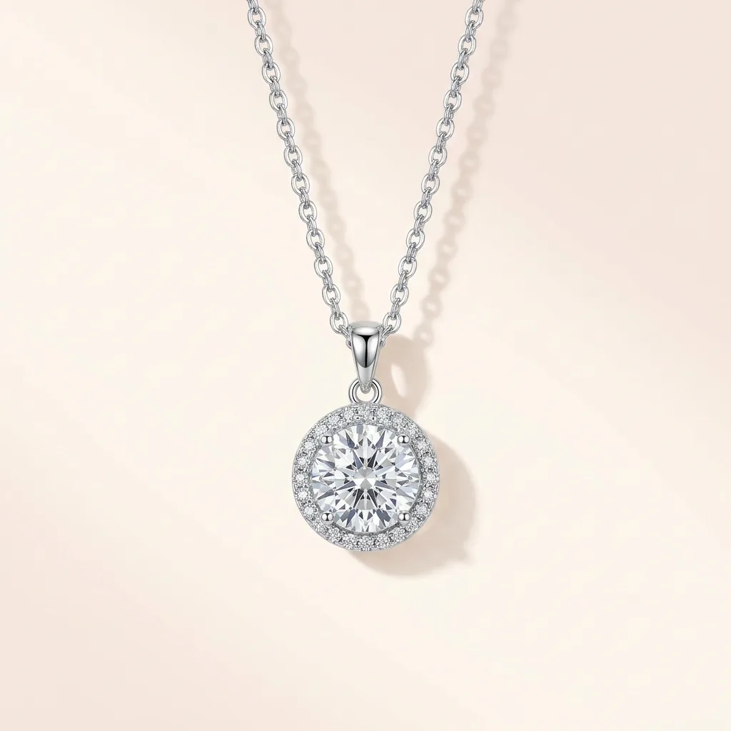 CZ Halo Pendant Necklace, 925 Sterling Silver