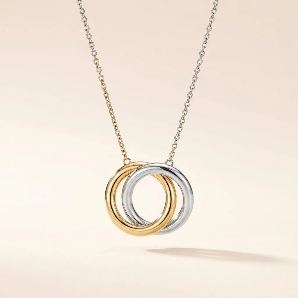Double Circle Pendant Necklace, Two-Tone