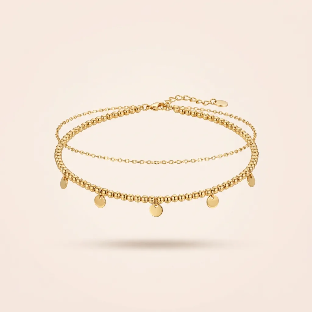 Layered Anklet Set with Gold-Tone Charms (2 Pieces)