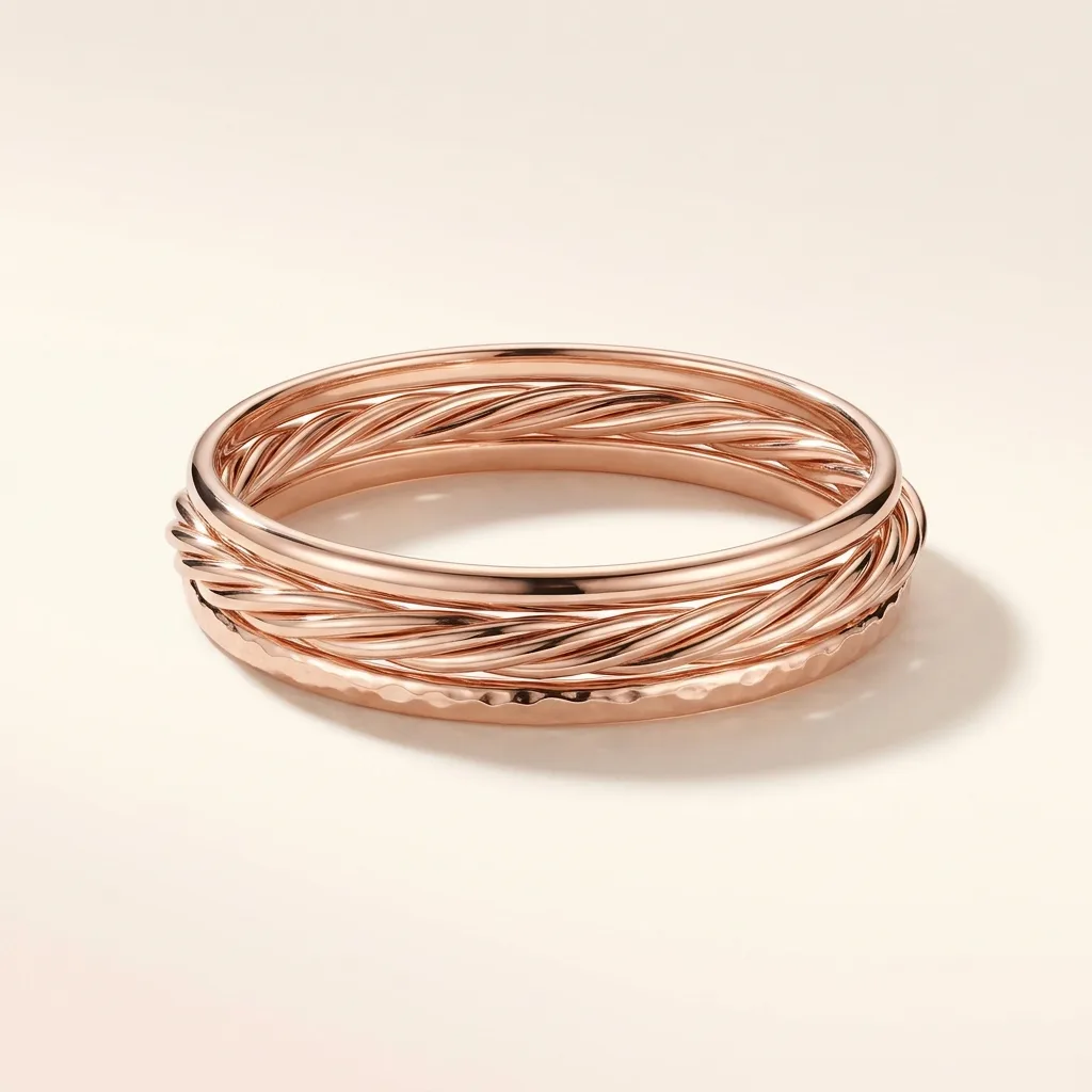 Textured Bangle Trio, Rose Gold-Plated