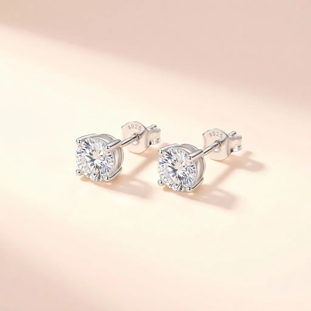 Sterling Silver Round CZ Stud Earrings